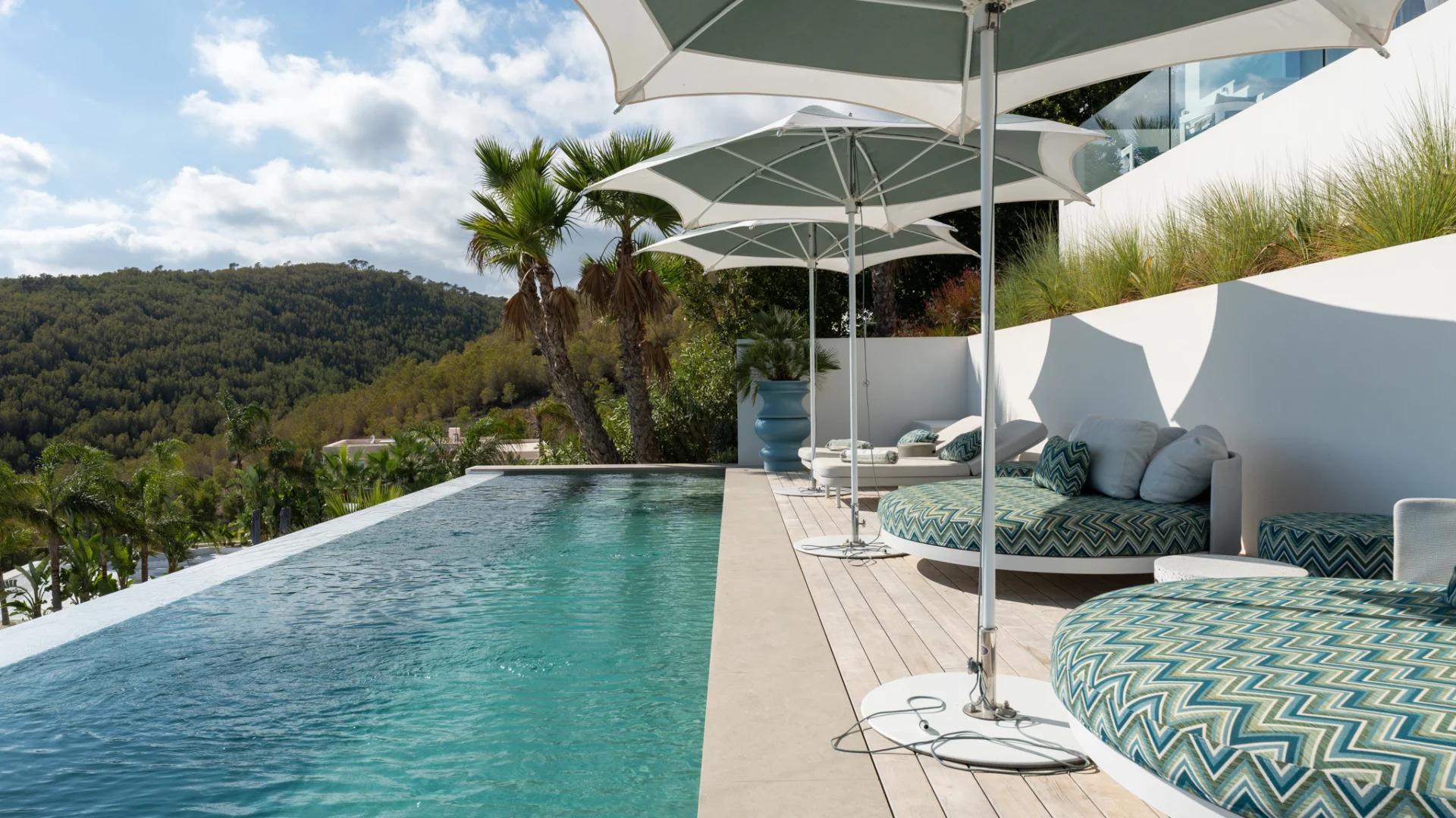 Infinity pool and shaded terrace at a villa in Cas Mut, near Ibiza Town