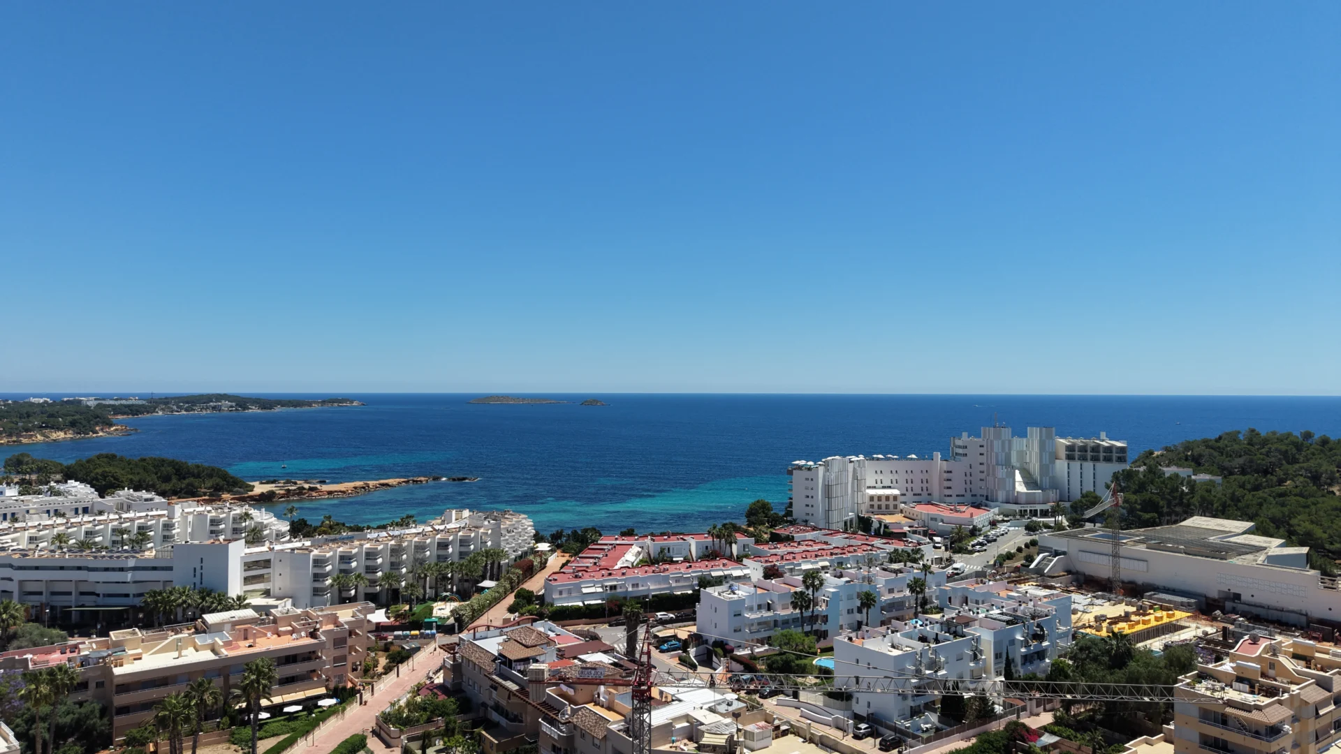 Aerial drone view of an Ibiza home and grounds