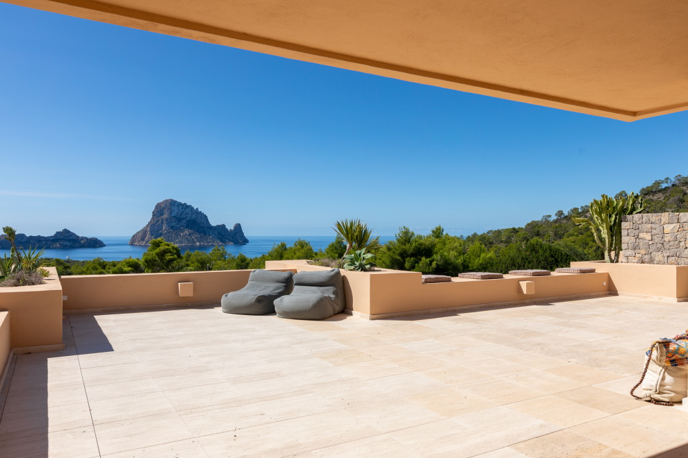 Large terrace with Es Vedrà and sea views at an apartment in Cala Vadella, Ibiza