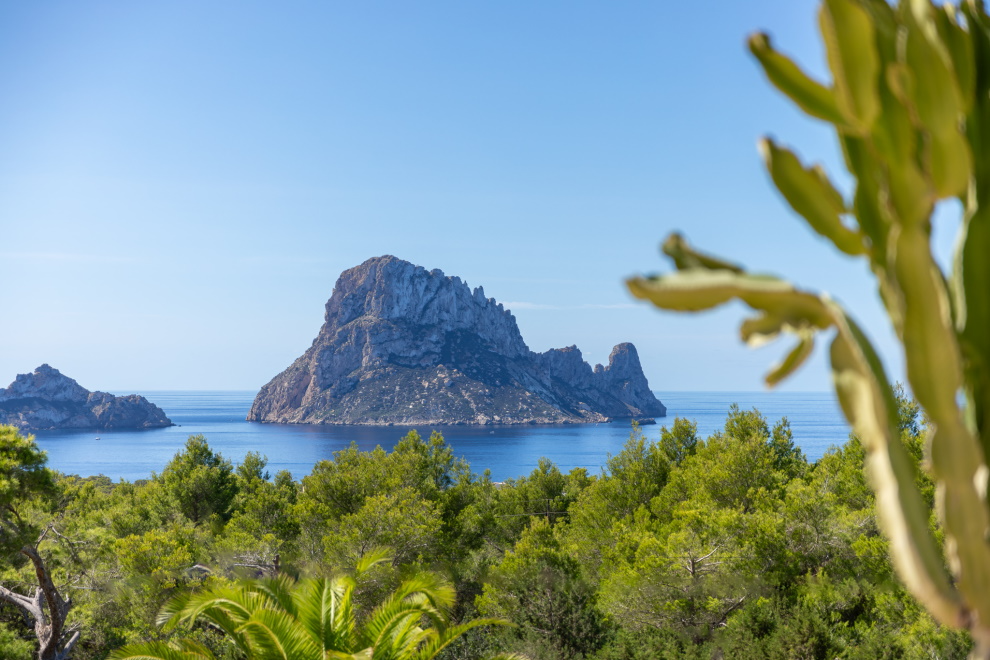 The iconic Es Vedrà rock seen from the apartment in Cala Vadella, Ibiza